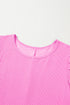 Corded Knit Crew Neck Puff Sleeve Shift Mini Dress
